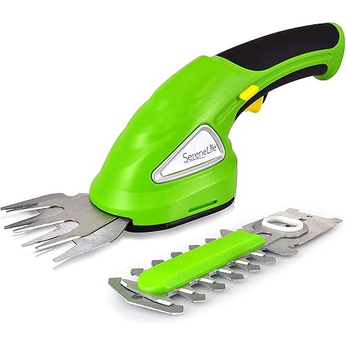 SereneLife Cordless Hedge Trimmer Handheld Grass Cutter Shears Electric Shrub Trimmer with 3.6V Rechargeable Battery, 2-in-1 System Lightweight and Portable Ideal for Lawns and Gardens