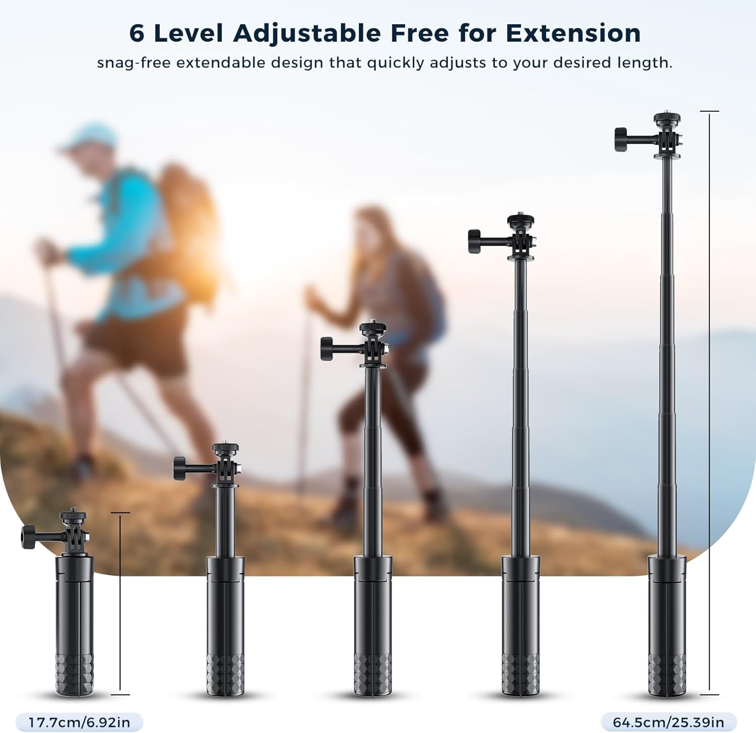 25" Extendable Mini Camera Tripod Mount for Gopro DJI Osmo Pocket 3, Portable Small Vlog Handle Grip Desktop Webcam Selfie Stick Tripod, Pole Tripod for Action Camera Hero/DJI Osmo Action 5Pro/4/3