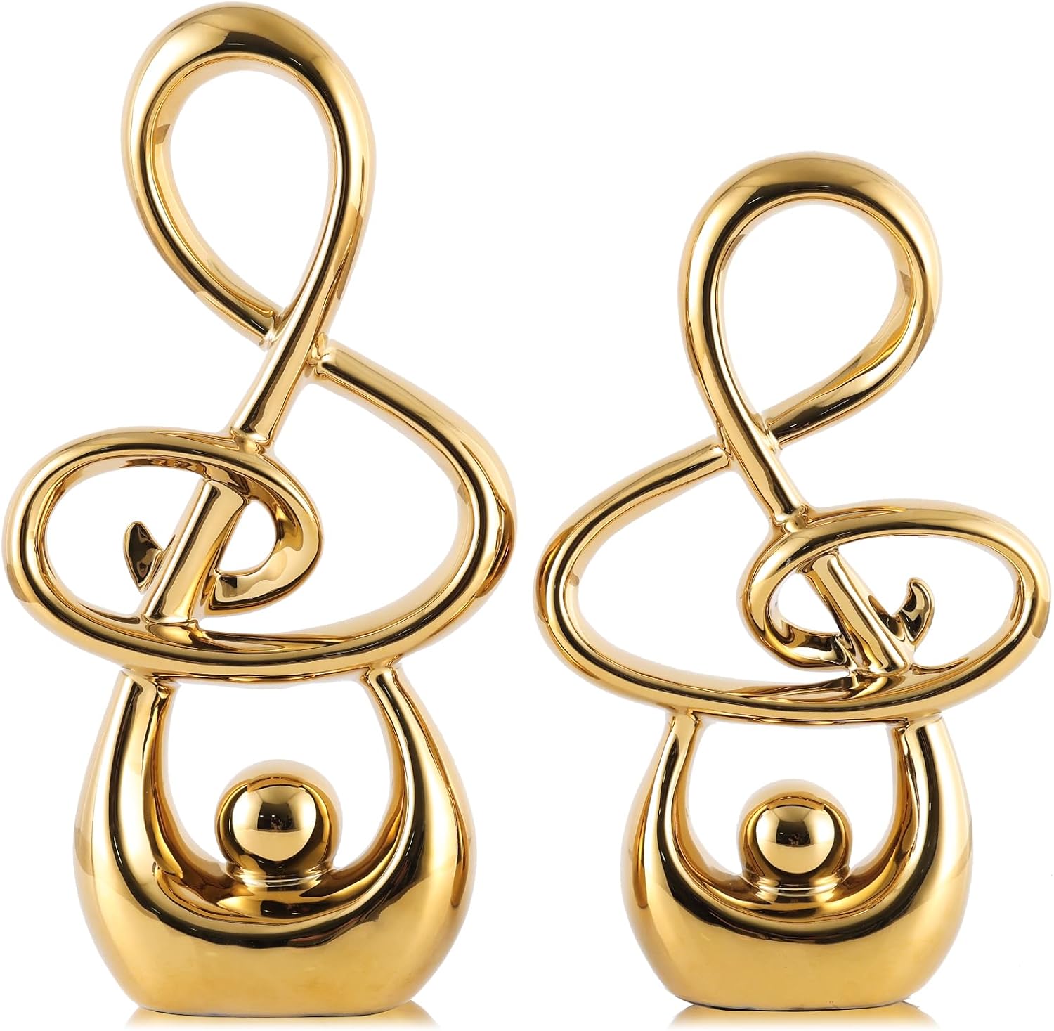 XMGZQ Gold Music Note Sculpture Decor,Abstract Ceramic Sculpture Set of 2 Modern Electroplated Figurines Decorative Statues for Living Room Shelf Mantel Tabletop Home Decor Housewarming Gift (Gold)