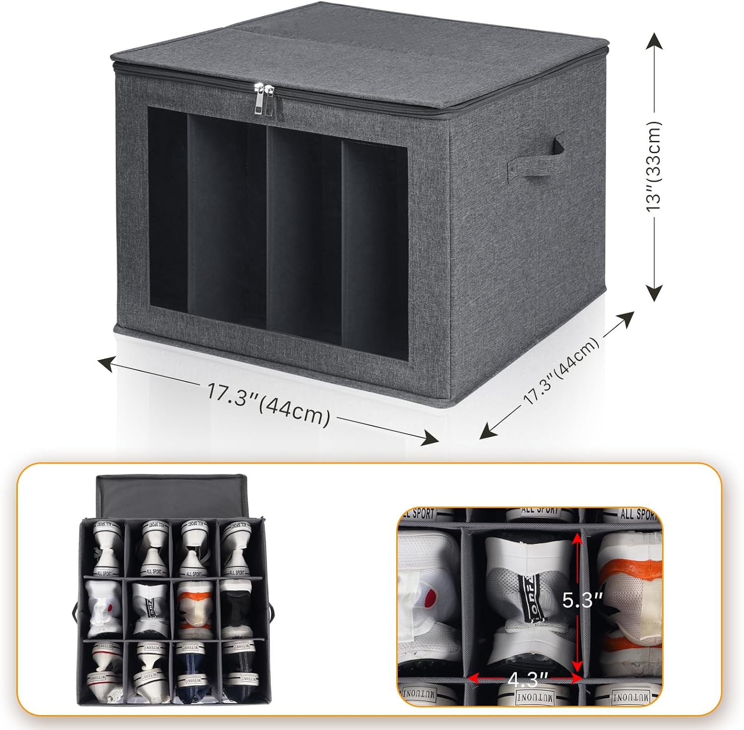 Gowee Shoe Organizer for Closet 2 Pack, Fabric Shoe Storage Containers Baskets Boxes Bins Adjustable Dividers for Shoes, Sandal, Sneakers and High Heeled, Stackable and Foldable, Fits 24 Pairs