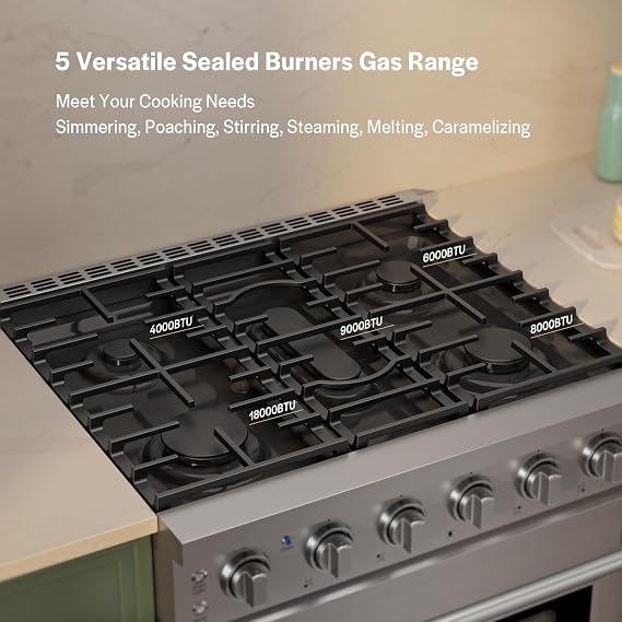 Empava ProStyle 30 Gas Range, 18K BTU Power Burner & Oven | 4.55 Cu. Ft.True Convection Oven, Freestanding/Slide-in Stainless Steel Stove, CSA Certified