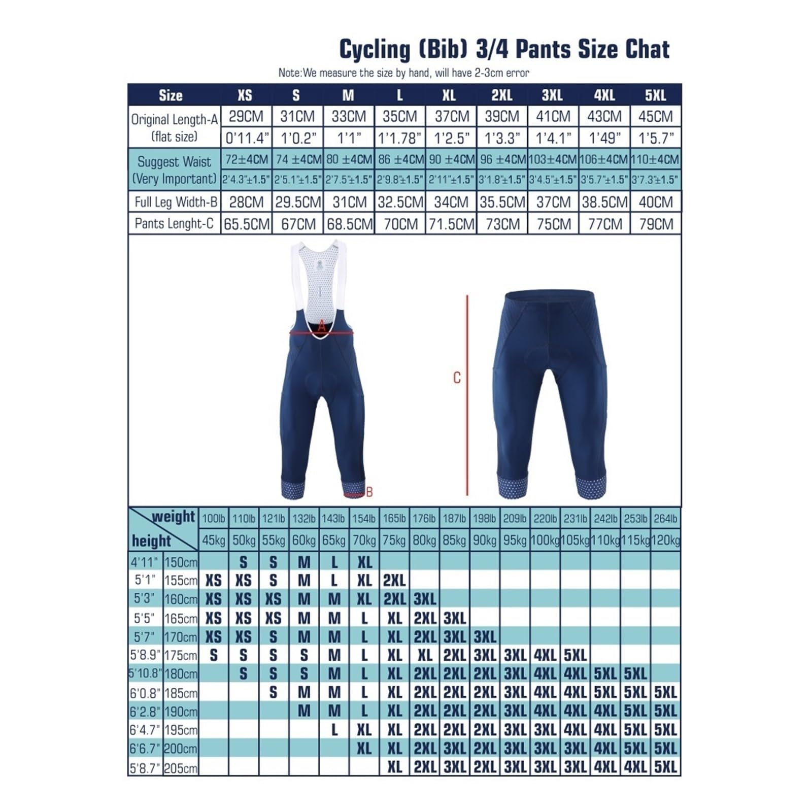 Pantalones Cortos Ciclismo 3/4 Culote Hombre Pad Bike Bicicleta Knicker Azul/Negro/Gris