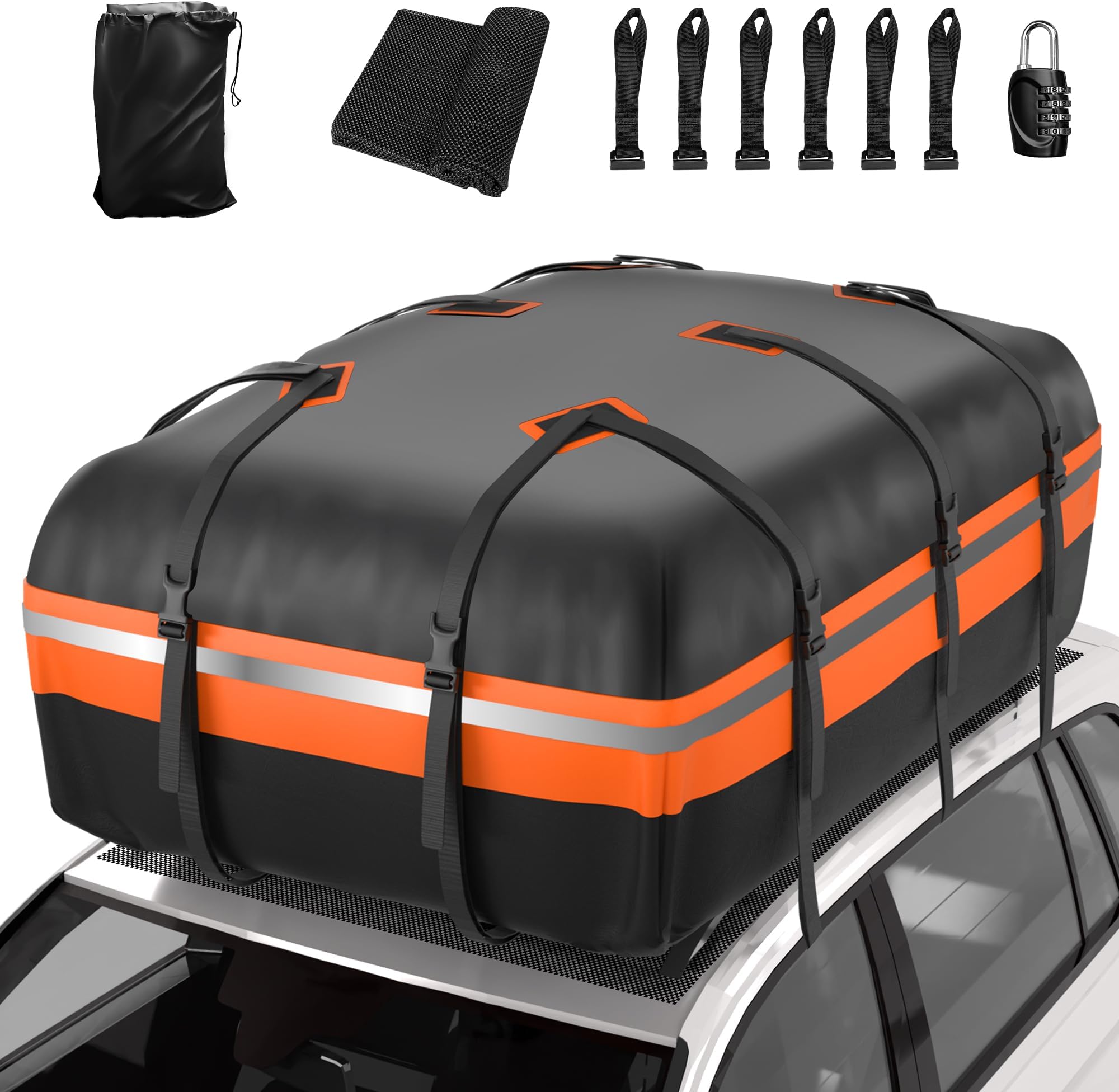 WISAMIC Rooftop Cargo Carrier Soft-Shell Car Top Carrier Waterproof 1000D PVC roof Bag Luggage Rack with Anti-Slip Mat for All Vehicles with/Without Racks (21 Cubic Feet)