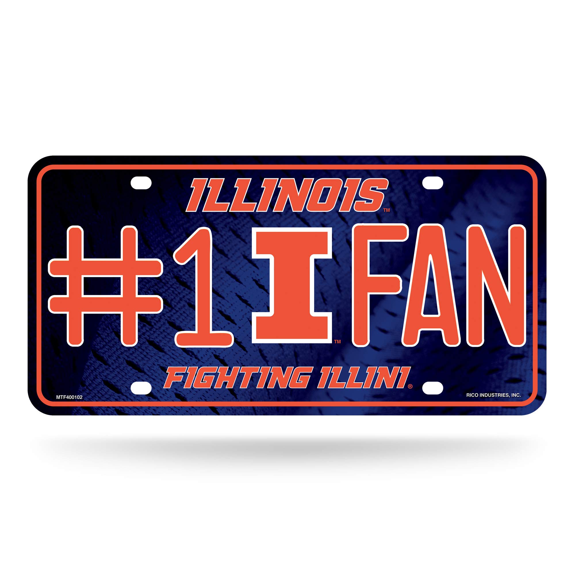 Rico Industries NCAA Illinois Fighting Illini #1 Fan Metal License Plate Tag