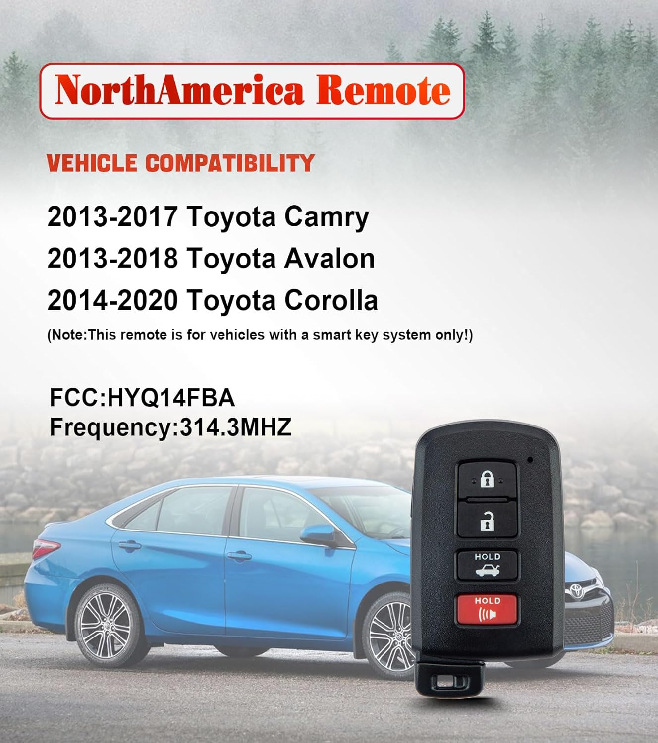 Keyfob, Replacement Car Keys Fob and DIY Kit for 2013 2014 2015 2016 2017 RAV4/Camry/Corolla/Tacoma/Tundra Smart Remote HYQ14FBA 281451-0020