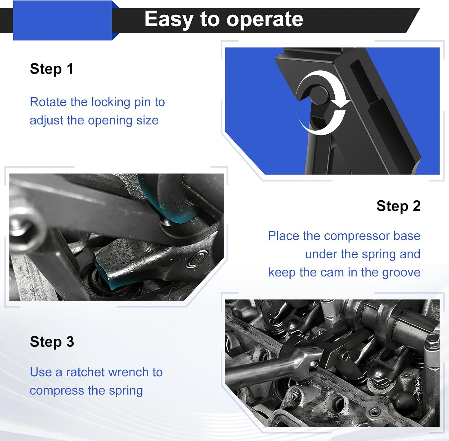 Car Engine Compressor Tool Adjustable Valve Spring Tool Compatible with 1991-2004 Ford Modular 4.6L V8 4.6 4V 5.4 V8 6.8 V10 Engine 2 Valve Unibody Spring Retainer for Cylinder Head(black)