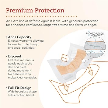 Tranquility TopLiner Disposable Absorbent Booster Contour Pads for Bowel Incontinence - Contour (21.5 x 13.5) - 60 ct