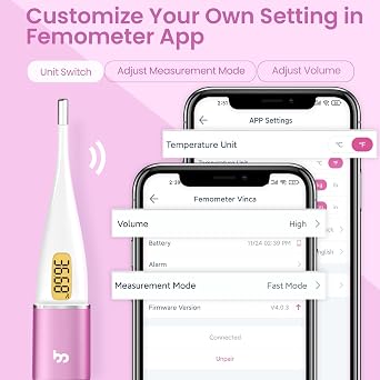 Basal Thermometer for Ovulation, Fertility Monitor & Period Tracker with LED Screen for NFP, Trying to Conceive, Intelligent BBT Thermometer with femometer APP(iOS & Android) - Vinca 2.0