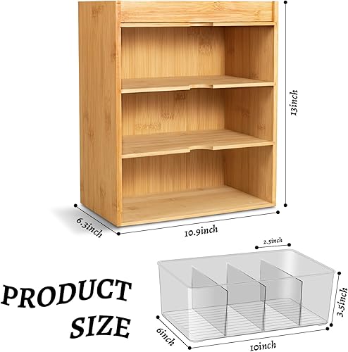 Miniatura 3 de Organizador de bolsas de té, almacenamiento de té de bambú con cajón de 3 capas, organizador para bolsas de té, madera natural y acrílico para