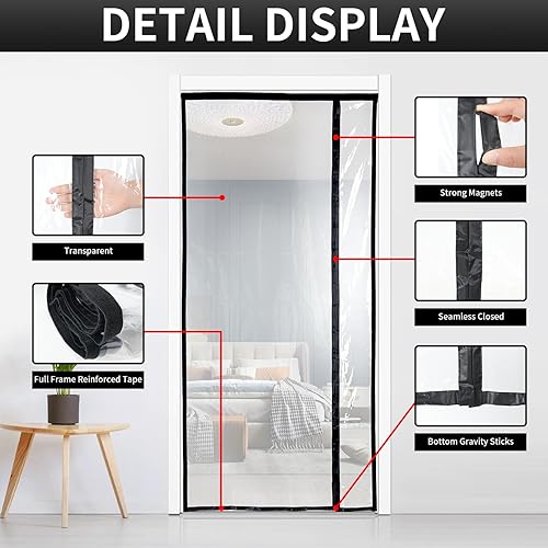 Miniatura 5 de Cortina de puerta aislada reversible transparente con apertura lateral izquierda o derecha, cubierta térmica magnética de puerta de cierre
