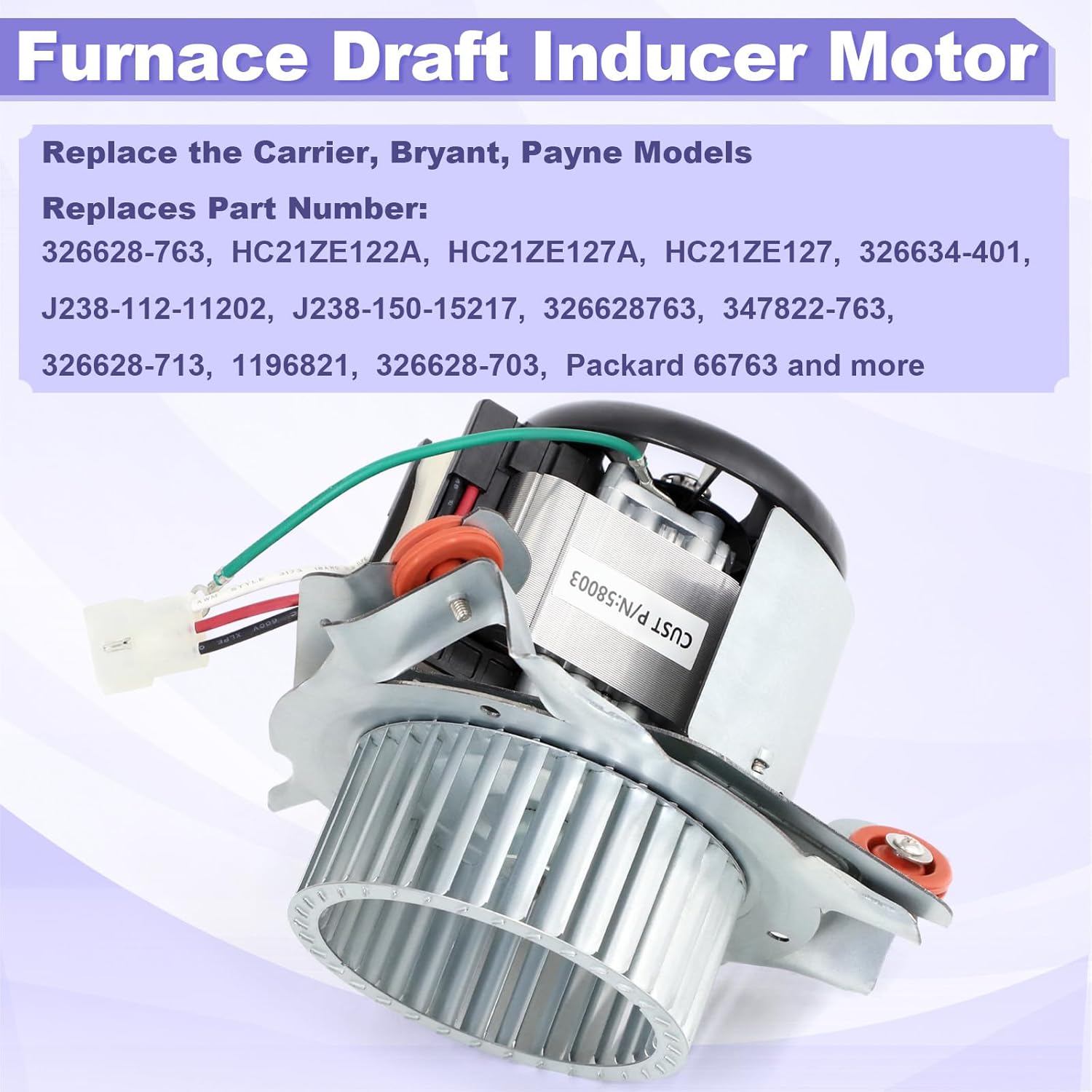 Furnace Draft Inducer Blower Motor Compatible with Carrier, Bryant, Payne 326628-763 Furnace Exhaust Vent Motor Assembly Replacement Packard 66763