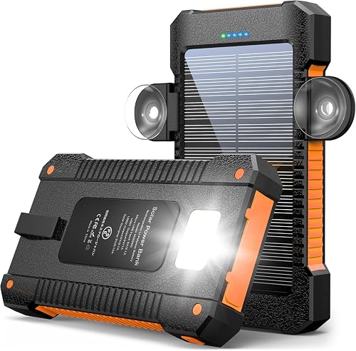 26800mAh Solar Powerbank, 3 USB Anschlüsse mit LED-Licht für Handy