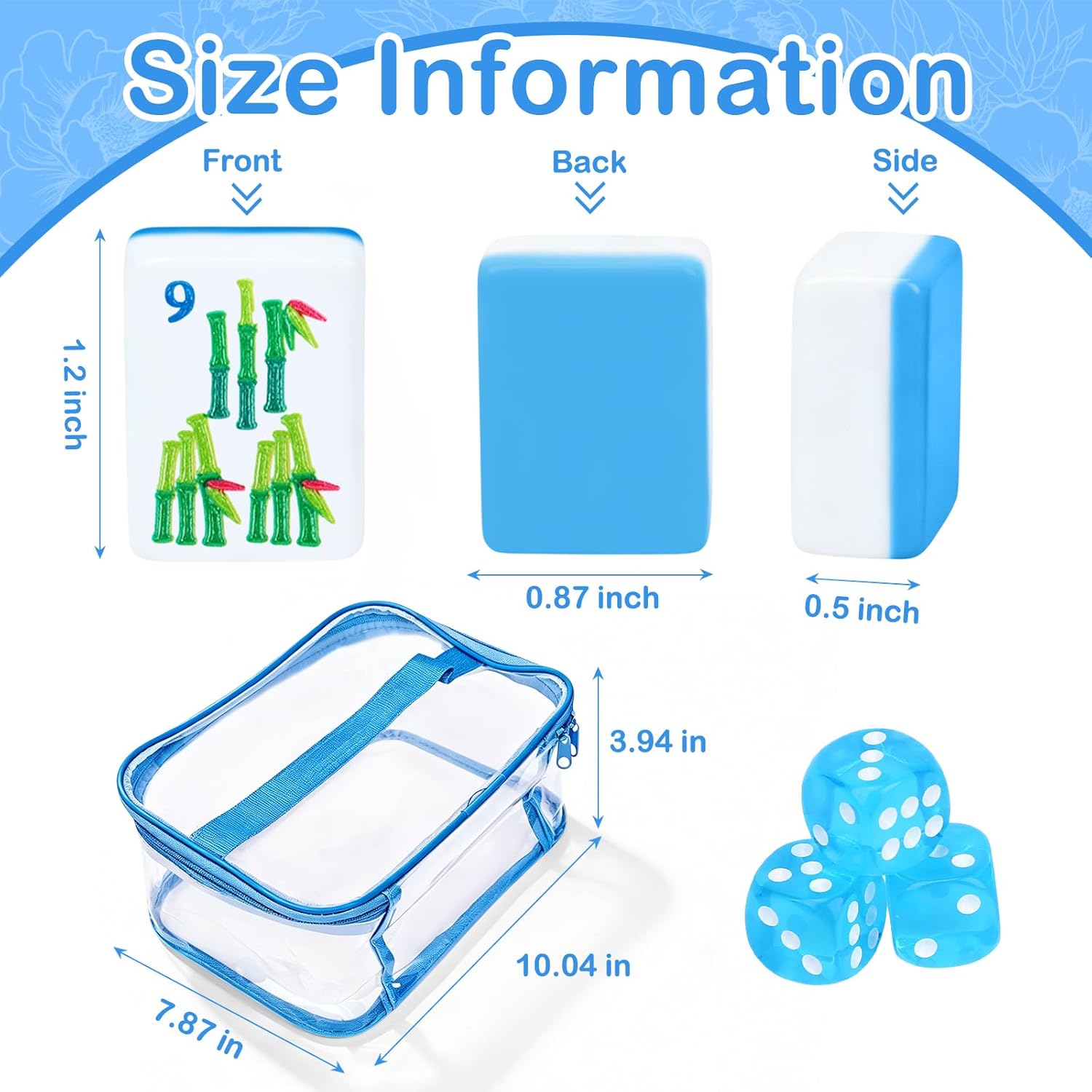 166 American Mahjong Tile Set with Storage Bag & Dice, 1.2" Mini Blue 3D Engraved Melamine Mahjong Tiles for Adults, Friends and Family Game Night, Travel Size Chinese Game Gifts