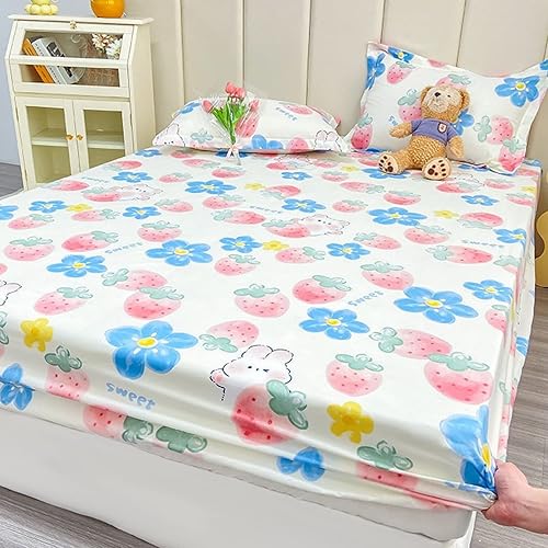 Miniatura 5 de Sábana bajera tamaño individual suave y acogedora, de algodón lavado, de algodón cepillado, para dormitorio de niños y niñas, funda de almohada con