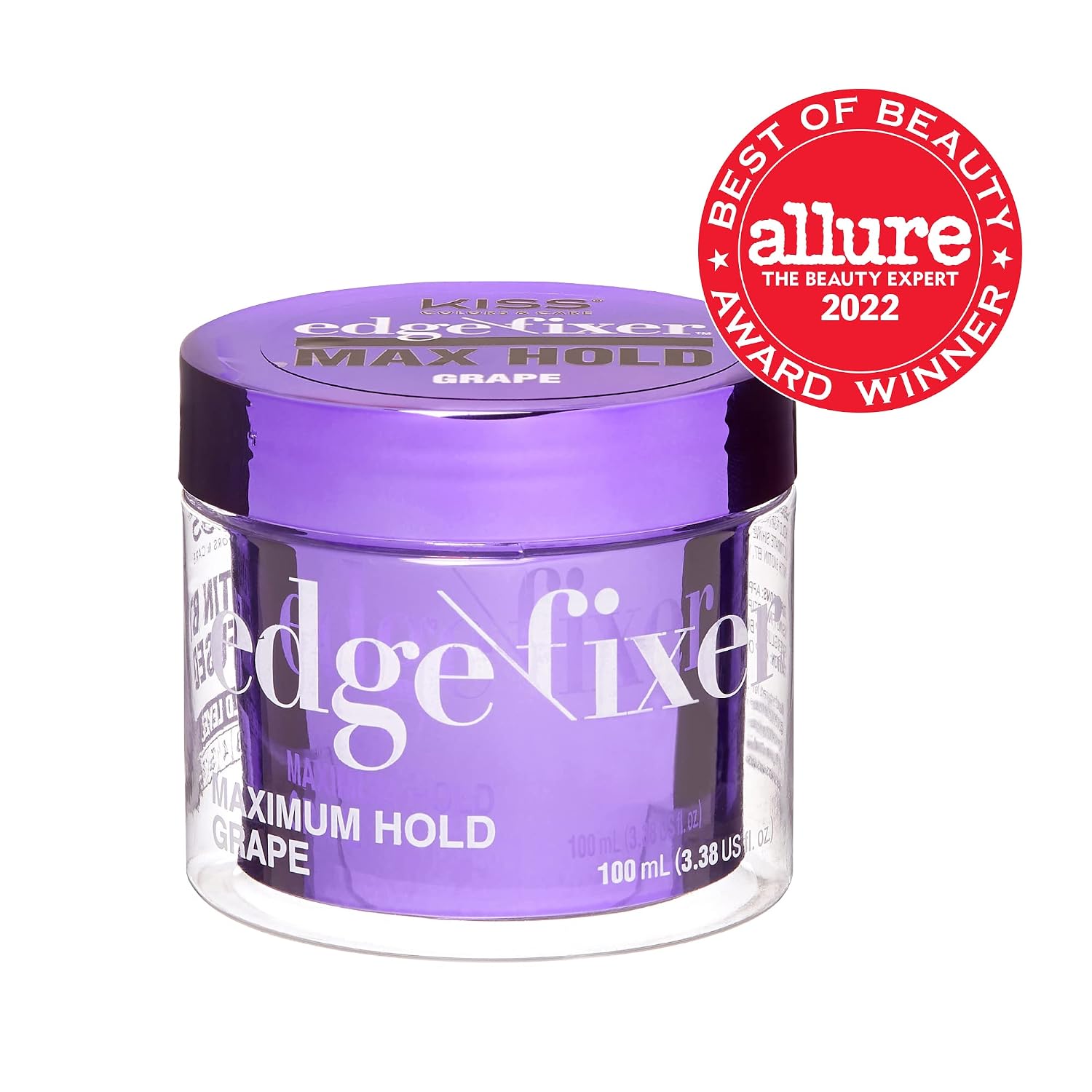 KISS Edge Fixer Max Hold 100mL (3.38 US fl.oz) & 4 in 1 Edge Brush with Fine Edge Combs & Spatula (Grape)