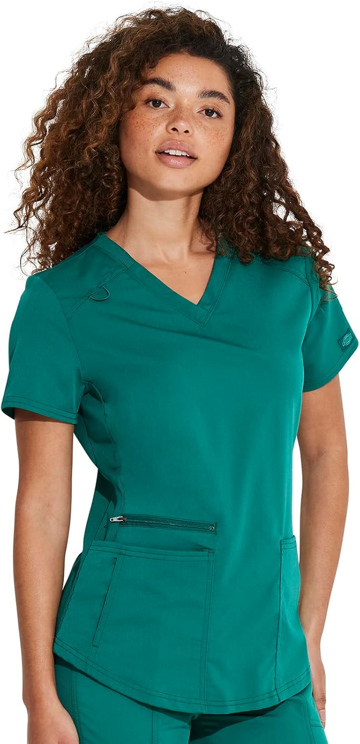 Dickies V-Neck Scrub Top with 5 Pockets Shirttail Hem and Bi-Stretch Technology DK875