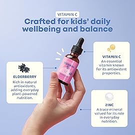 JoySpring Vitamin C and Zinc for Kids, Elderberry Liquid Supplement | Alcohol-Free Toddler Vitamin C | 3+ Years | (2 fl oz) 30 Servings