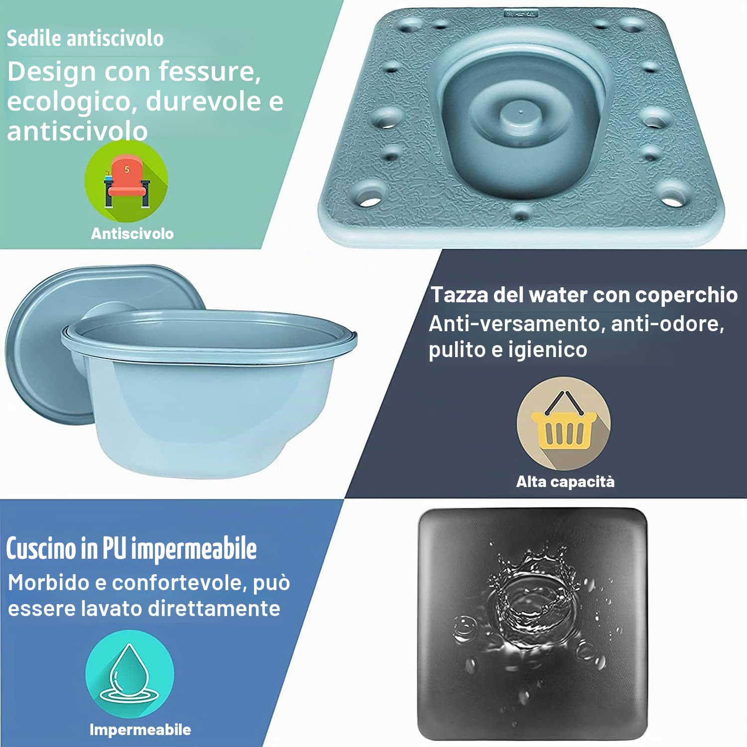 Froadp Sedia Comoda wc per anziani, Pieghevole Sgabello Doccia, Regolabile in altezza con braccioli, schienale e secchio per WC