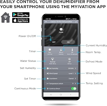 Ivation 50 Pint Smart Wi-Fi Dehumidifier, App Control, 4,500 Sq Ft, Hose
