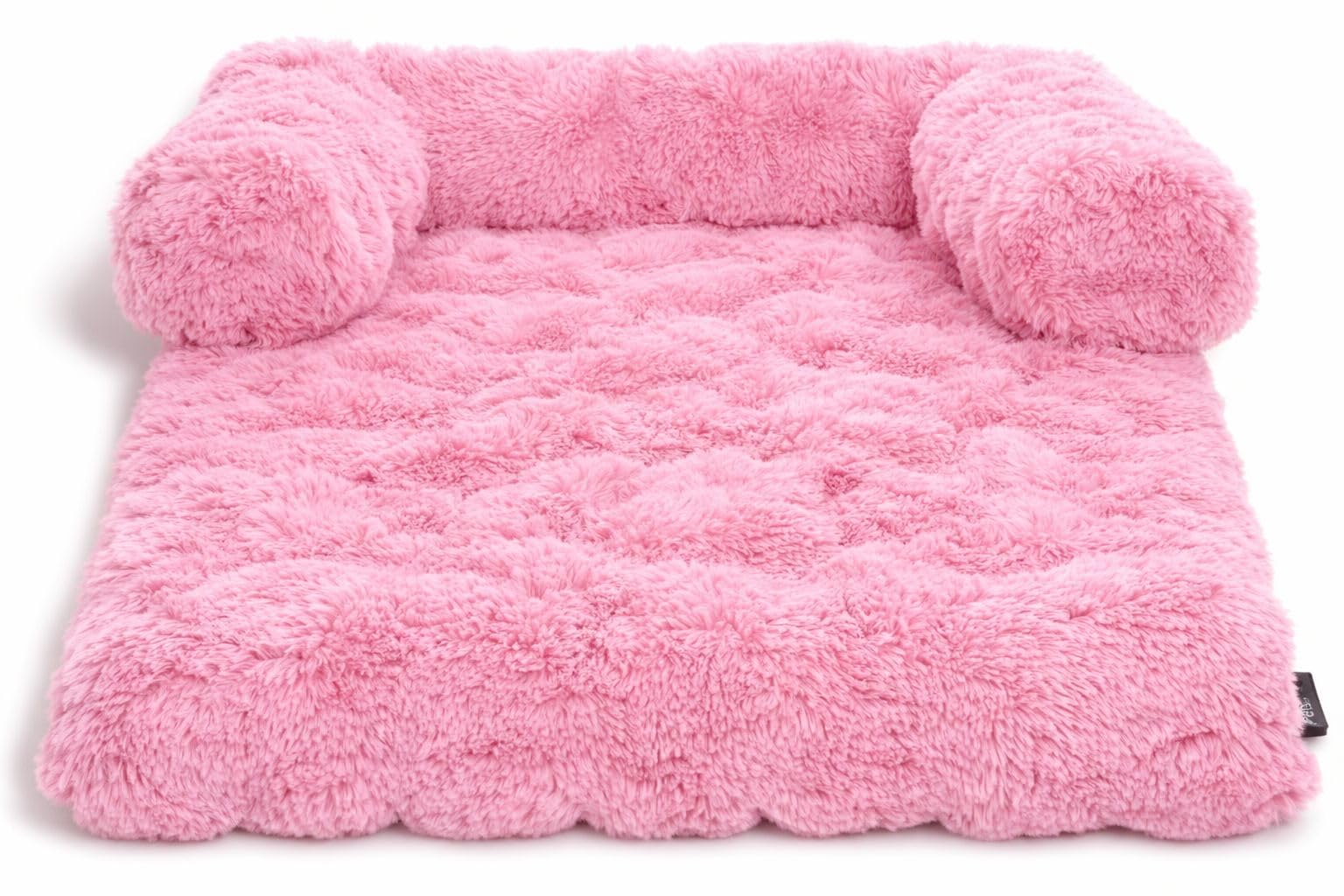 L S U Square Fleece Pet Sofa Bed Mat with Bolster Support - Luxury Plush Non Slip Base Dogs, Cats Waterproof Cushion (pink 75x75x13)