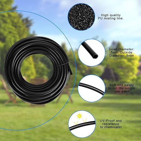 20M Automatic Irrigation System Kit, 360° Bendable Drip Irrigation System with 20 Adjustable Misting Nozzles Atomizing Copper Nozzle for Patio Garden Greenhouse Watering