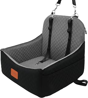 Dog Car Seat for Small Dogs,Pet Safety Travel Bed with 3Seatbelt-Black/Grey | Storage Pockets,Non-Slip Bottom,Memory Foam with Detachable Washable Cover and Easy to Install