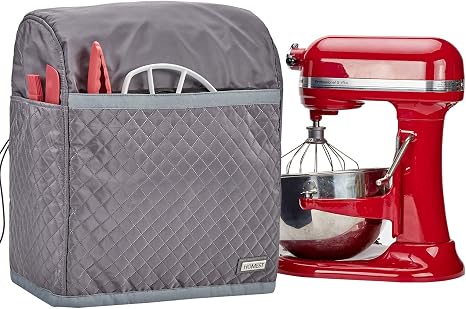 HOMEST Stand Mixer Quilted Dust Cover with Pockets for KitchenAid 6/7/8 Quart Bowl Lift, Grey