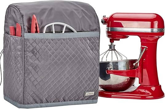 HOMEST Stand Mixer Quilted Dust Cover with Pockets Compatible with KitchenAid 6/7/8 Quart Bowl Lift, Grey Patent Design
