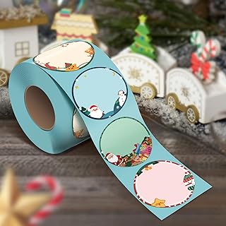 iEager Christmas 2 Inch Circle Thermal Labels, Self-Adhesive Round Direct Thermal Label Stickers for Christmas Gifts, Name Tags, Home Decor, 300 Labels/Roll
