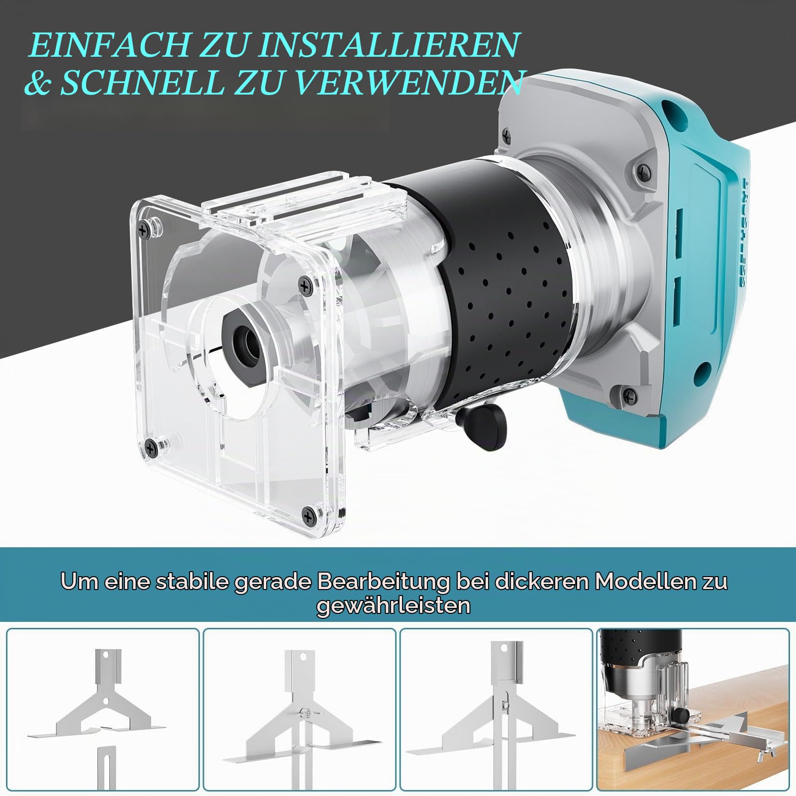 Akku Oberfräse kompatibel mit Makita 18V Akku, Trimmer Einhandfräse Kantenfräse Holz Fräse Multifunktionsfräse,bürstenloser Motor,5 Geschwindigkeiten,800W 30000RPM,Holzbearbeitung (no Akku)