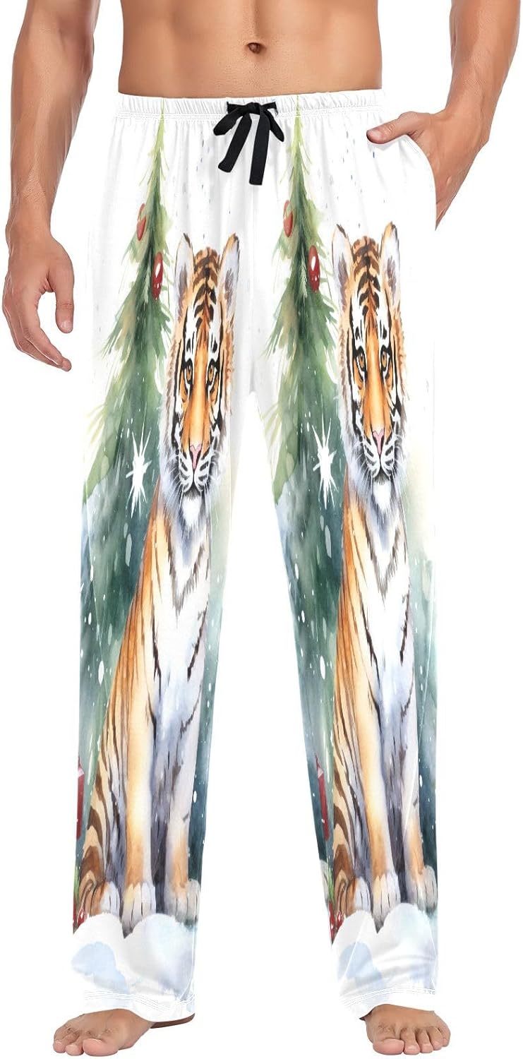 ALAZA Tiger Christmas Men's Pajama Pants Men Cotton Pajama Bottoms with Pockets, S