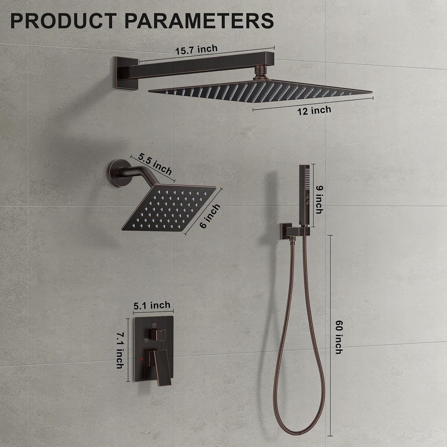 Shower Faucet Set, Wall Mount Shower System 12 and 6 Inch Dual Shower Head Set with 2 in 1 Handheld Spray Rain Shower Faucet with Rough-in Valve and Shower Trim Kit, Oil Rubbed Bronze