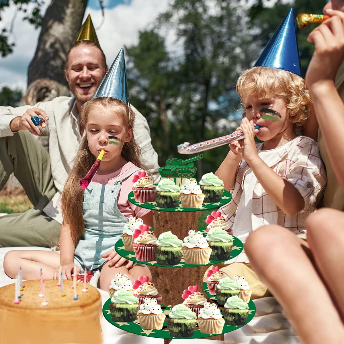 Camo Party Cupcake Stand for Boys Green 3-Tier Cake Stand Army Soldier Military Party Supplies Camouflage Theme Barnyard Table Cake Holder Decorations for Baby Shower Camouflage Birthday