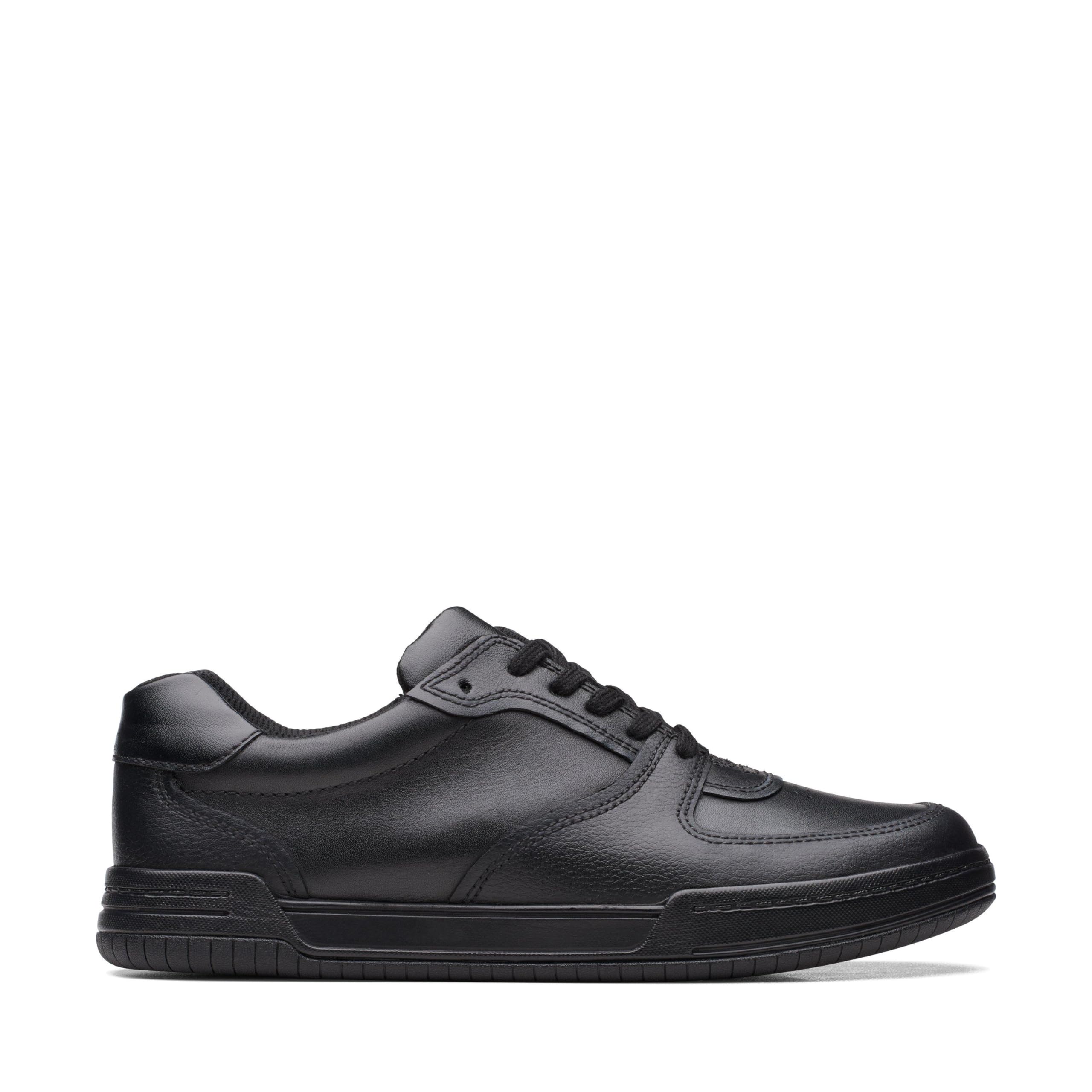 CLARKS Boys Fawn Lay Y Sneaker, Black Leather, 4 UK