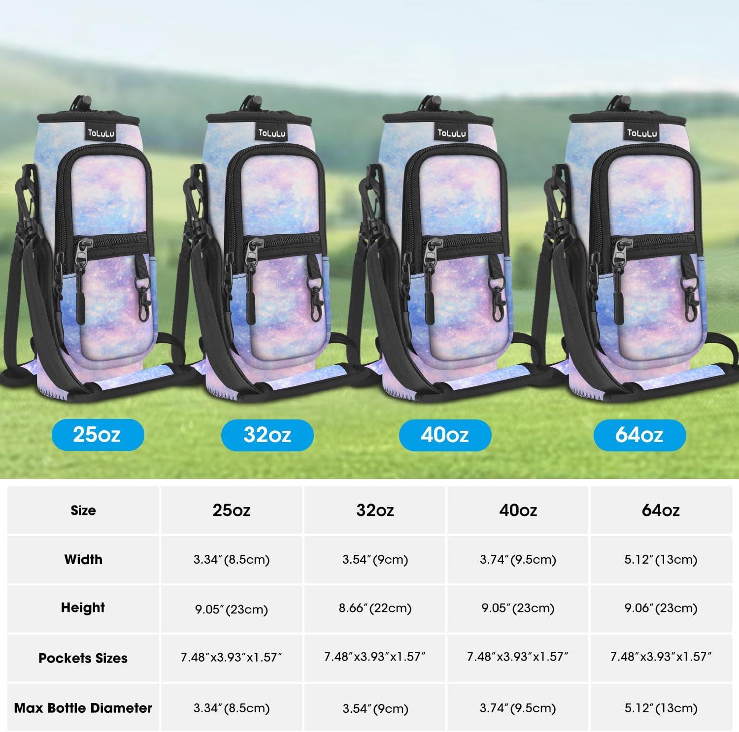 ToLuLu 25/32/40oz Water Bottle Carrier Bag Pocket,Insulated Neoprene Adjustable Shoulder Strap Water Bottle Pouch Case, Crossbody Water Bottle Holder Sling Sleeve for Men Women Adults - Image 3