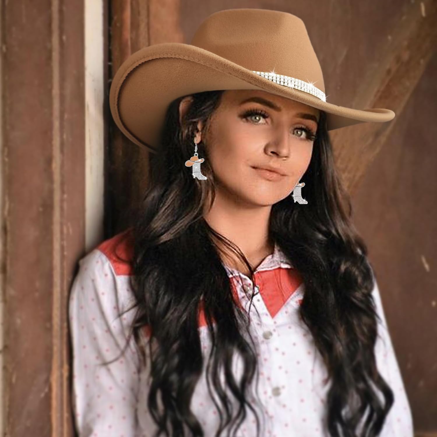 DRESHOW Glitter Cowboy Hat Classic Western Rhinestone Cowgirl Hat Outdoor Wide Brim Retro Felt Fedora Hats Rolled up Caps - Image 2