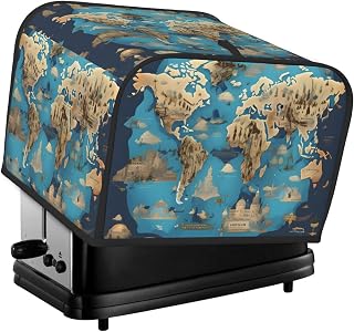 World Geography Map Print Toaster Cover, Bread Toaster Dust Cover Bake Ware Protector For Four Slice Toaster