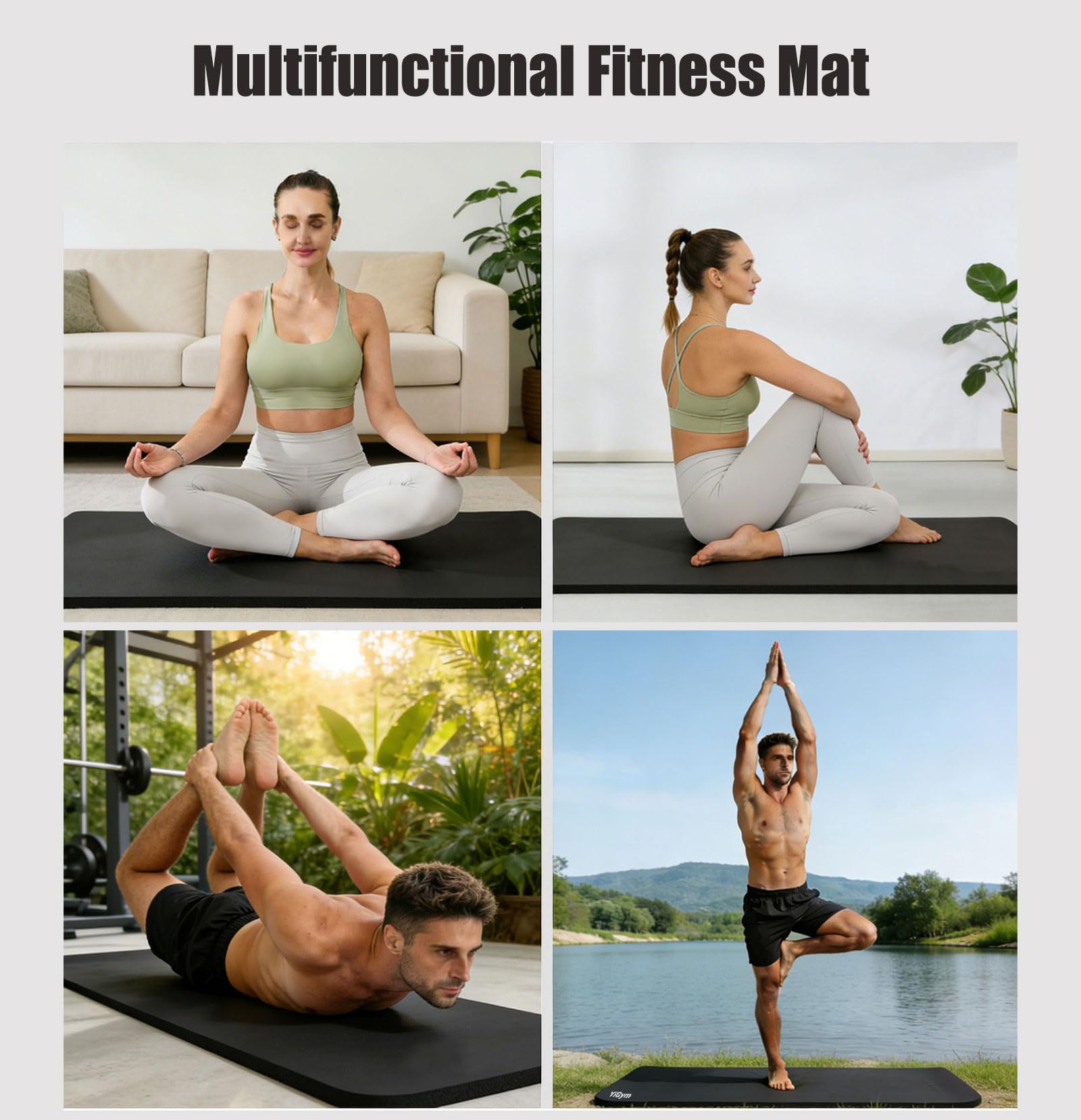 Gymnastikmatte 195x90cm Groß Yogamatte 10/15mm Dicke XL Fitnessmatte | Mit Tragegurt und Tasche, Rutschfest, Indoor, Outdoor, Home, Gym, Turnen, Pilates