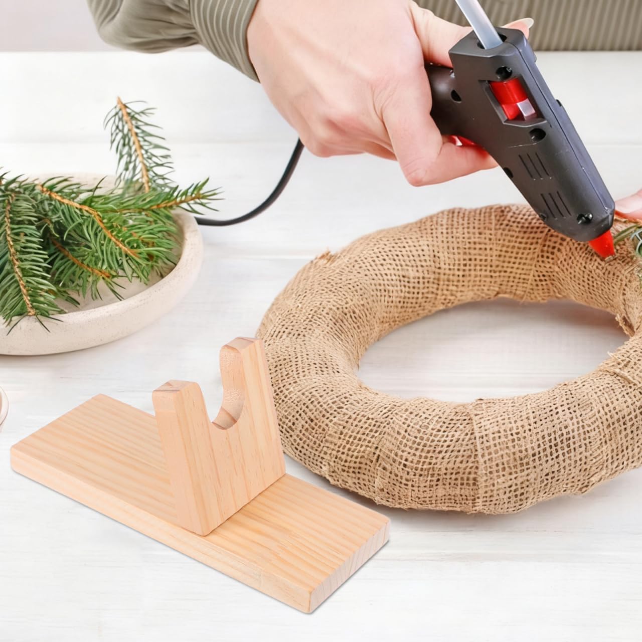 NUOBESTY Glue Gun Holder Stand Wooden Base for DIY Crafts