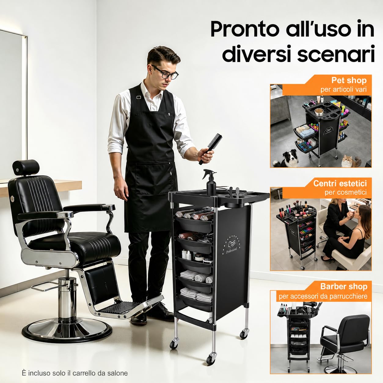 Carrello da Parrucchiere con Ruote, 36 x 85,5 cm, 5 Cassetti, Rettangolare, 6-Etagen Carrello Estetista con Aperture Multiple per Parrucchieri, Gioielli, Cosmetici, Salone di Bellezza, SPA