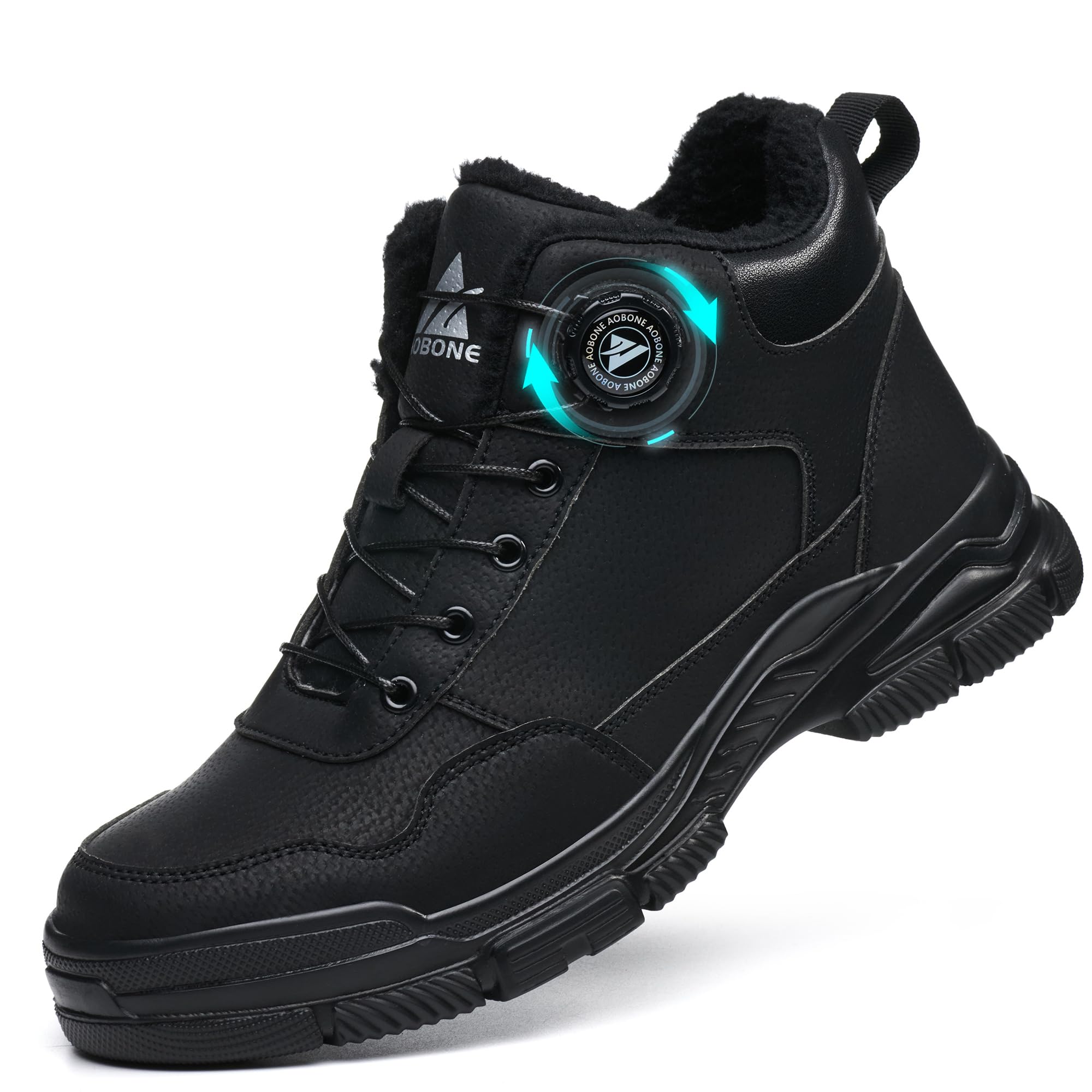 Winter Sicherheitsschuhe Herren Damen Arbeitsschuhe Wasserdicht Sicherheitsstiefel Leicht rutschfeste Stahlkappenschuhe Warm Gefüttert Arbeitsstiefel mit Drehknopf