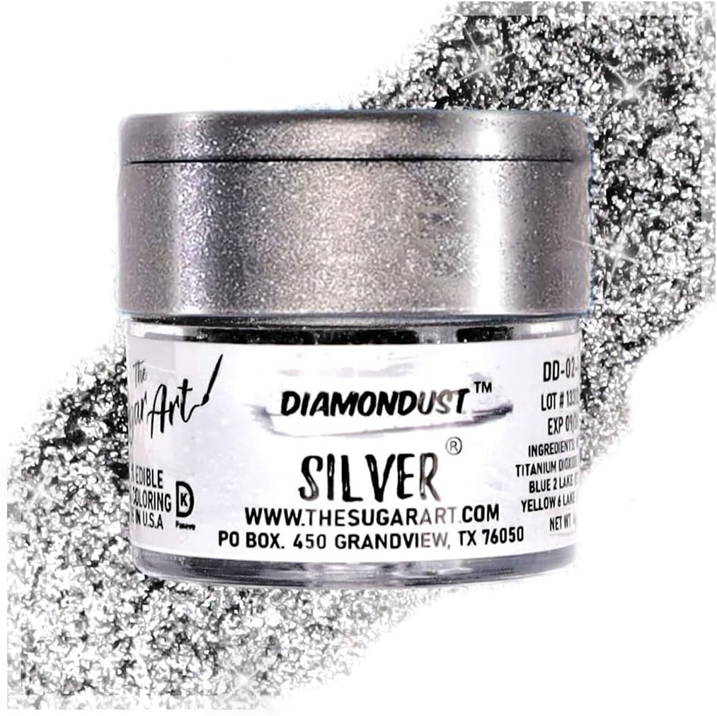 Silver Edible Glitter for Drinks, Cocktails, Cake Decorating, Strawberries, Chocolates & More | No Taste | 4g | 100% Food-Safe | Kosher, Vegan, Gluten & Nut Free | DiamonDust by The Sugar Art