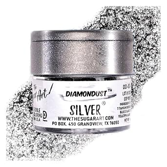 Silver Edible Glitter for Drinks, Cocktails, Cake Decorating, Strawberries, Chocolates & More | No Taste | 4g | 100% Food-Safe | Kosher, Vegan, Gluten & Nut Free | DiamonDust by The Sugar Art