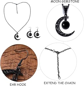 Caiguoer Collana con ciondolo a forma di luna gotica, unisex, in lega nera, accessori per Halloween per adolescenti e giovani adulti