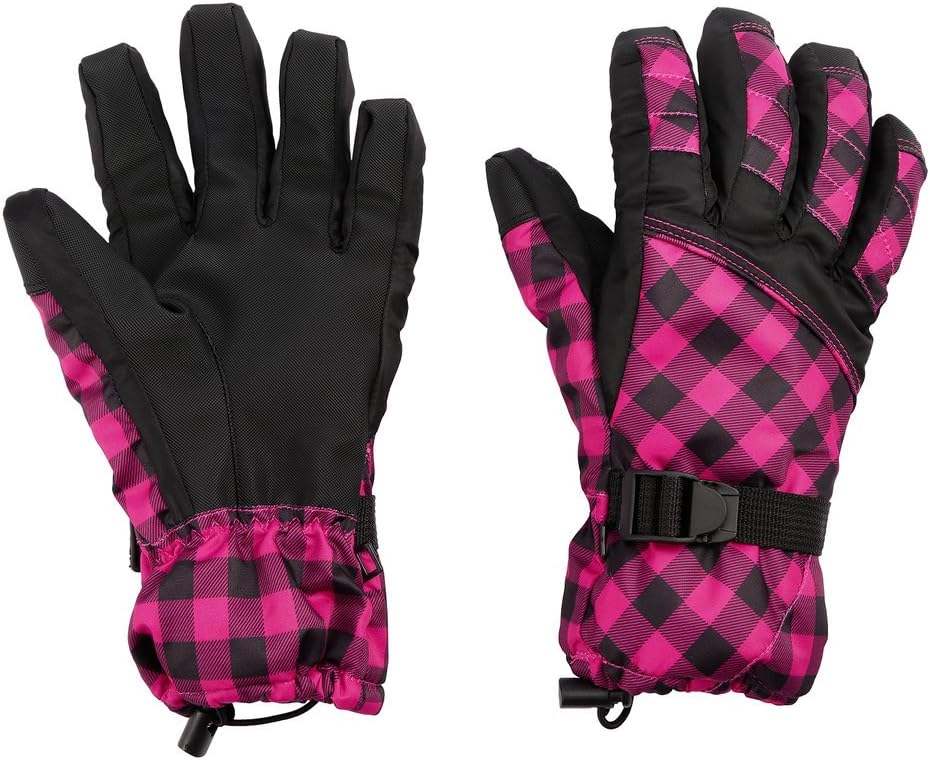 Winter Ski Gloves Women Outdoor Sports Thermal Gloves Snowboard Snowmobile Adjustable Straps Windproof Waterproof (Red)