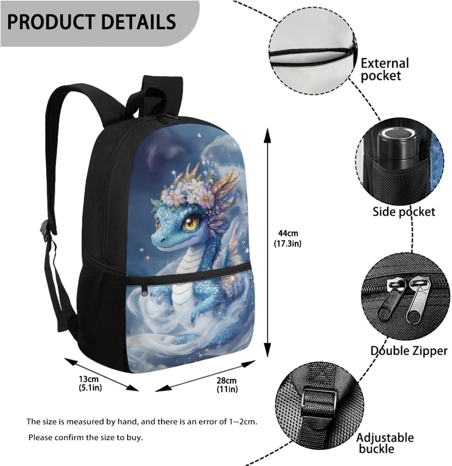 Dragon Bookbag with Lunch Box and Water Bottle Pouch Holder Pencil Case 4 Piece Back to School Cool Backpacks for Boys 7-8 Lunchbox Primary Student School Backpack Lunch Bag