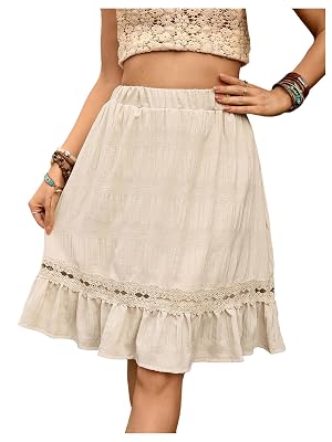 SweatyRocks Womens Contrast Lace Ruffle Hem High Waist A Line Knee Length Skirts
