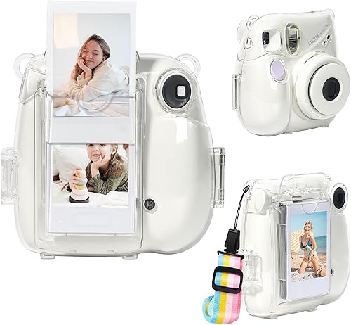 Miniatura 9 de Funda para Instax Mini 7+, funda para cámara MUZIRI KINOKOO para Fuji 7 Plus+ transparente instantánea, con correa para el hombro y bolsillo para