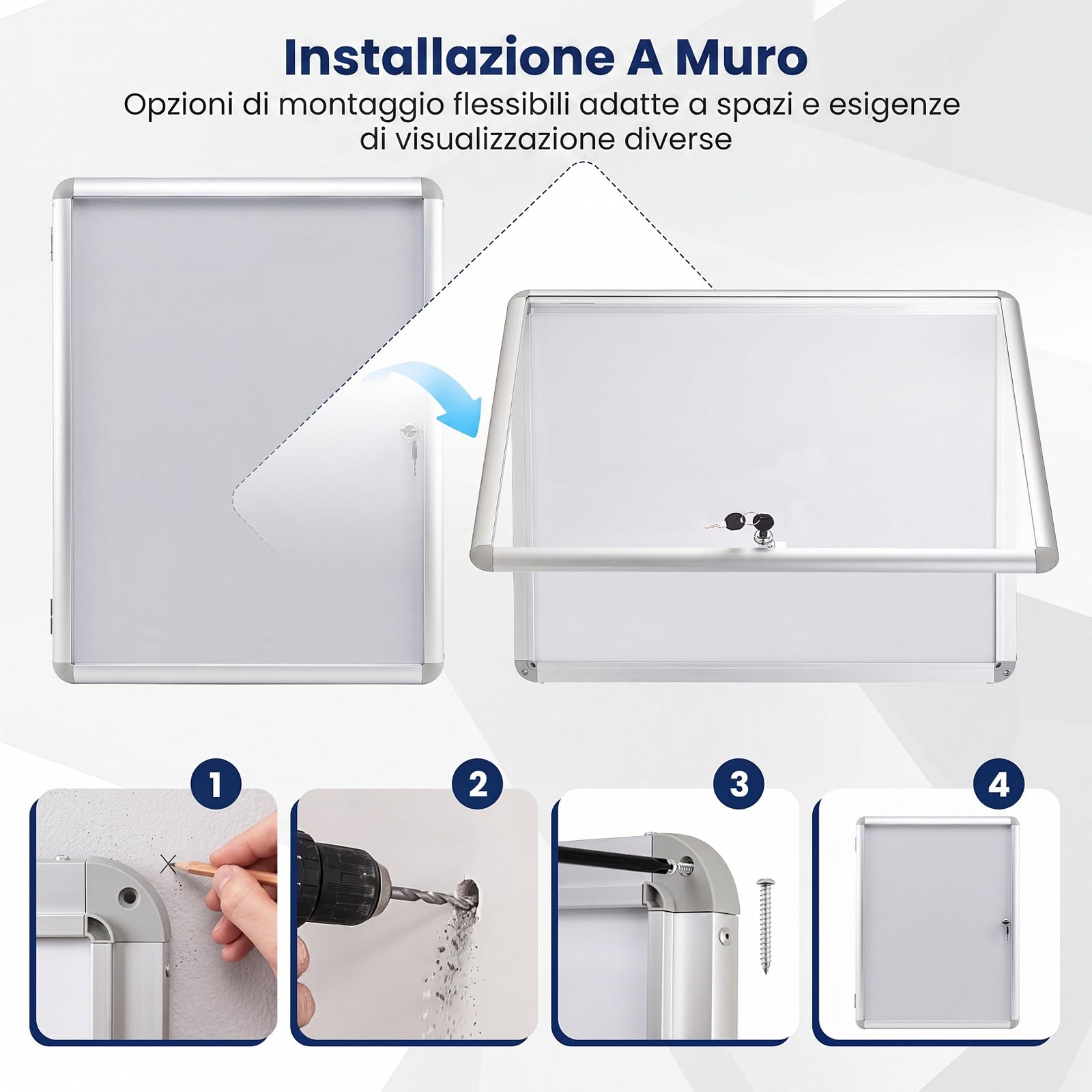 COSTWAY Bacheca Magnetica per Esterno, Bacheca da Parete con Lavagna, Pannello in PET Trasparente, Chiave e Telaio Leggero in Alluminio, per Ufficio, Condominio e Aziendale (Argento,66 x 51 cm)