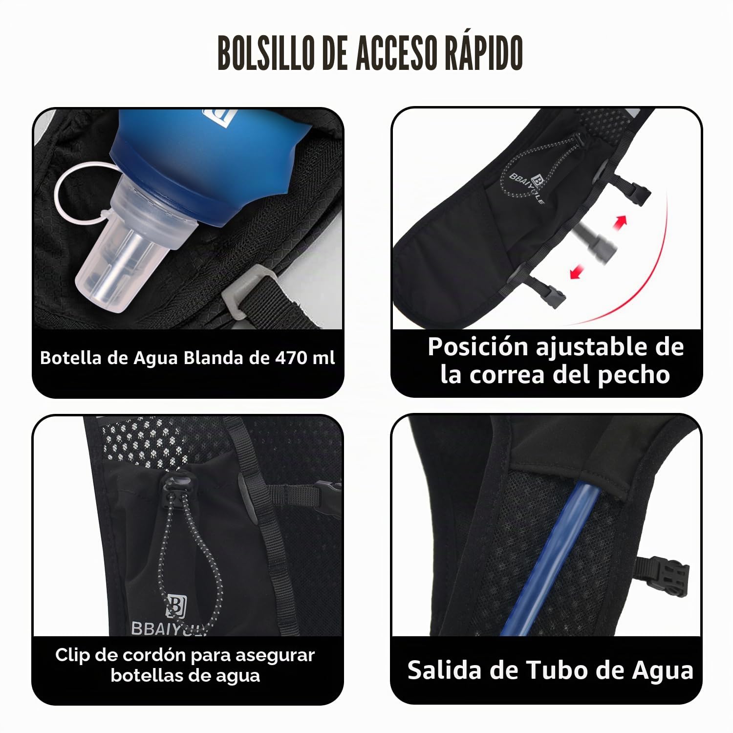 Mochila de hidratación con bolsa de hidratación y botella blanda, chaleco para correr para mujer y hombre, mochila ultraligera, mochila para ciclismo, trailrunning